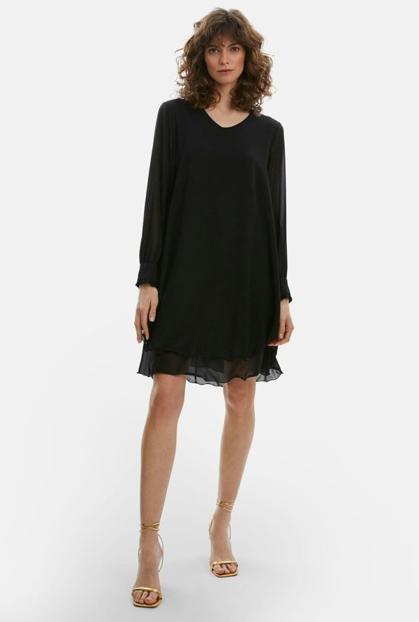 Long Sleeve Black Wave Hem Dress - James Lakeland