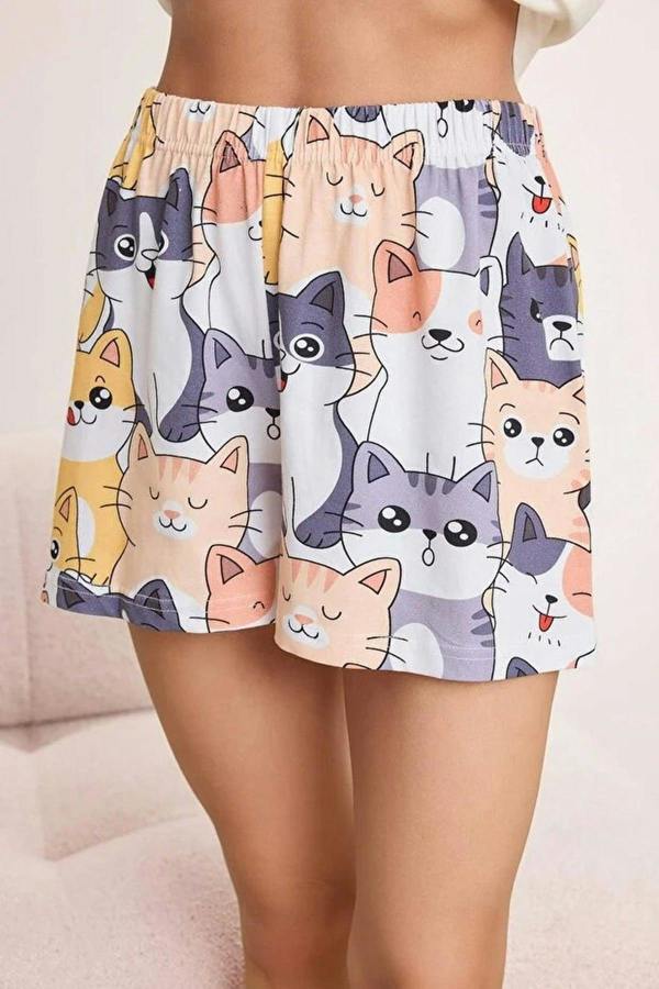 WOVCOR 2-Piece Cat Pattern Cotton Lycra Soft Knit Pajama Set