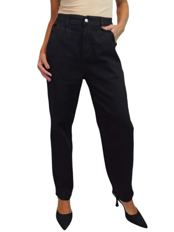 Paulo Due Women's High Waist Balloon Barrel Leg Stretch Denim Jeans - Black
