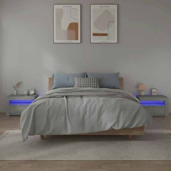 Berkfield Bedside Cabinets 2 pcs with LEDs Grey Sonoma 60x35x40 cm
