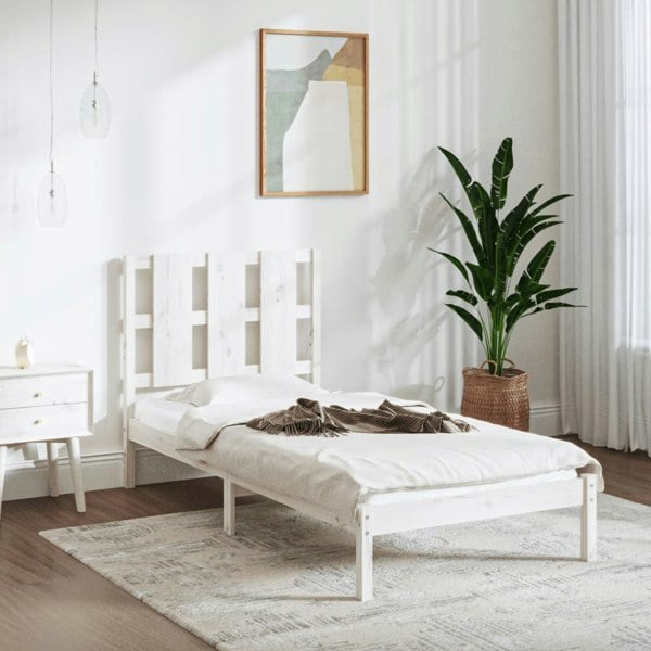 Berkfield Bed Frame White Solid Wood 75x190 cm Small Single