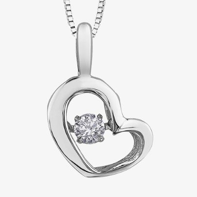 T. H. Baker 9ct White Gold 0.05ct Diamond Pulse Open Heart  Pendant P3113W/05-10