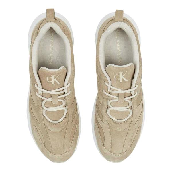 Calvin Klein Mens Retro Suede Trainers - Beige/White - 