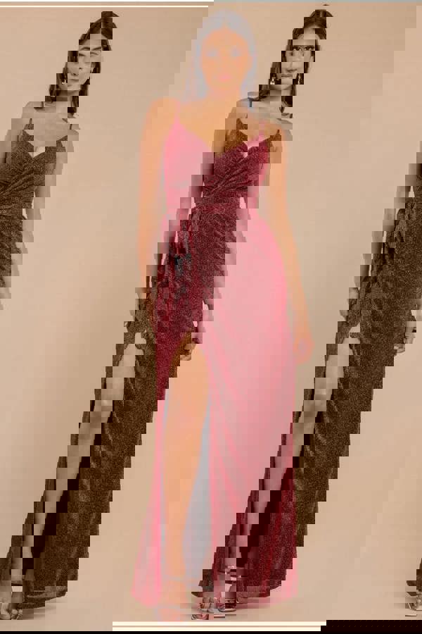 Wrap Style Spaghetti Strap Maxi With Split - Wine DR3137A