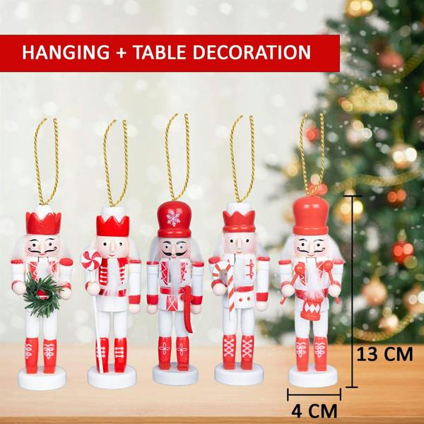13cm Wooden Christmas Nutcracker Soldier Ornament Set of 5, Hand-Painted Wood Decor image 6