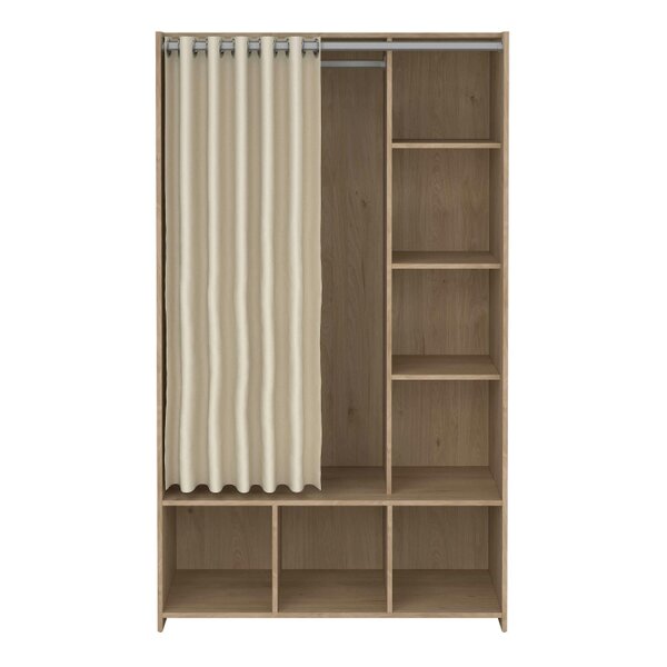 Wyld Haus Uppsala Open Wardrobe Unit in Jackson Hickory Oak with a Beige Textile Curtain
