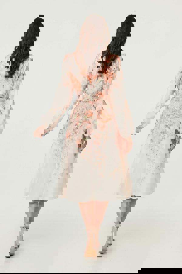 Pink | Floral Belted High Neck Midi Dress