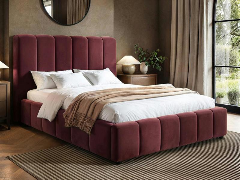 Emilie Ribbed Ottoman Bed Burgundy Velvet