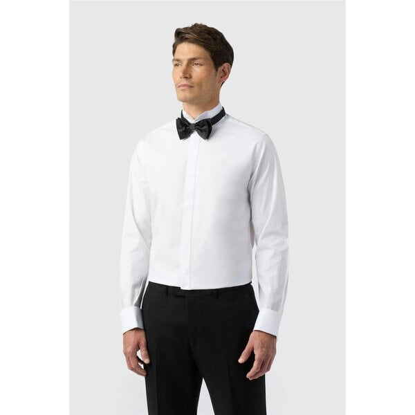 Limehaus Tailored Fit White Stretch Wing Collar Double Cuff Shirt
