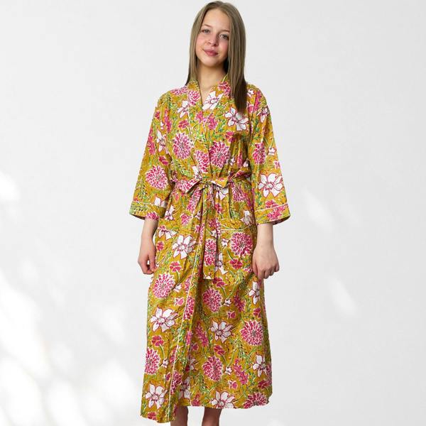 Hayley & Co Yellow Floral Print 100% Cotton Dressing Gown