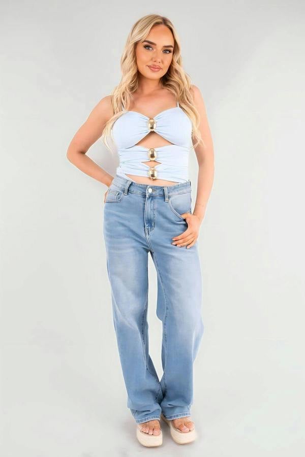 Madelyn Cut Out Sleeveless Bodysuit - Sky Blue