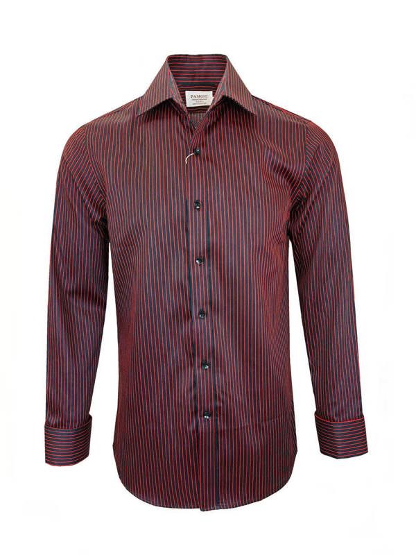 Men's Slim Fit Black & Red Striped Shirt