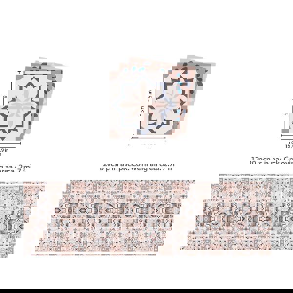WT1562 - Menara Pink and Grey Cement Moroccan Wall Tile Sticker Set - 15 cm x 15 cm - 24 pcs
