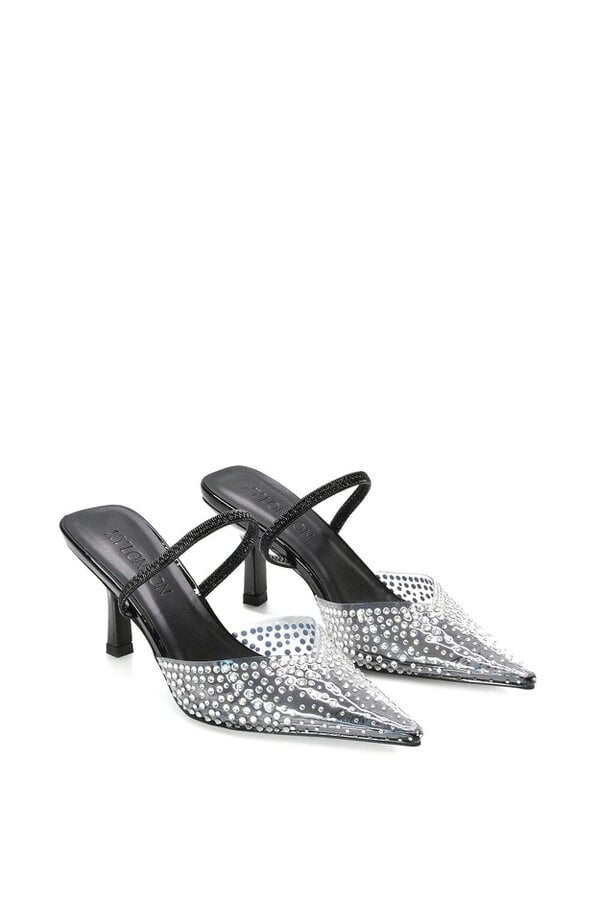 XY LONDON Clear Perspex Diamante Stiletto Heel Slingback Court Shoes
