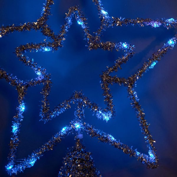 Samuel Alexander 28cm Battery Powered Silver Christmas Star Tree Topper with Blue Multi-Action LEDs
