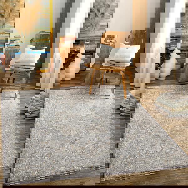 Livabliss Avant Garde-Vintage Grey Blue Beige Traditional Boho Fringe Rug