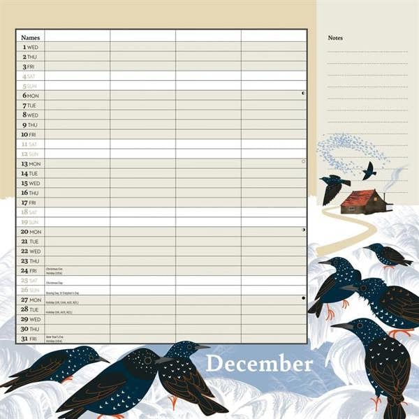RSPB, Illustrated Household Organiser 2027, Family Planners, Month To View, Animals, Gift