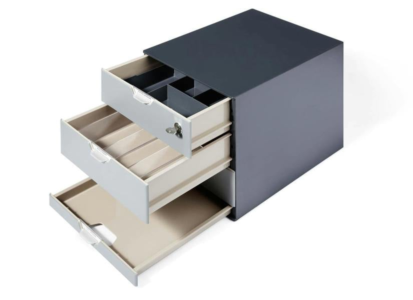 Durable COFFEE POINT Modular 4 Drawer Organiser Lockable Storage Box | Grey