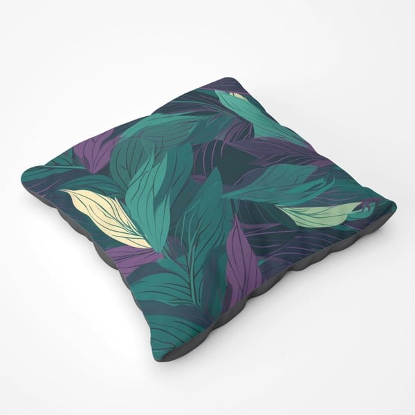 Warren Reed Green Purple Tropical Leaves Floor Cushion