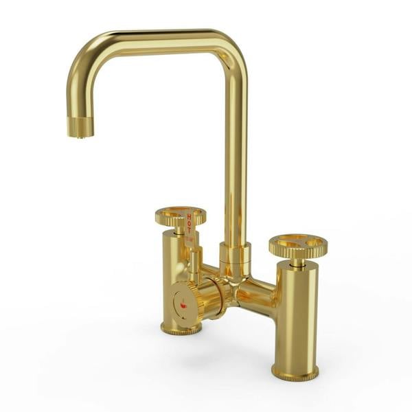 Flode kraft | Industrial Bridge Style 3 in 1 Instant Boiling Tap | Brushed Brass Finish
