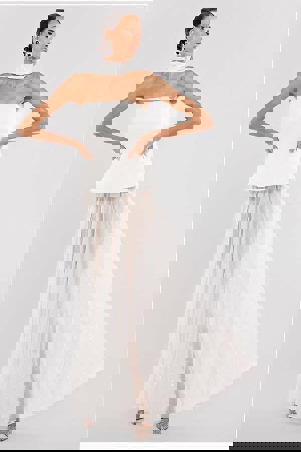 Gathered A-Line Glitter Chiffon Maxi Skirt SK30