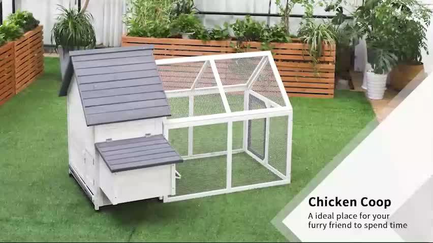 PawHut Wooden Chicken Coop Hen House Enclosure Garden with Ramp Run Nesting Box