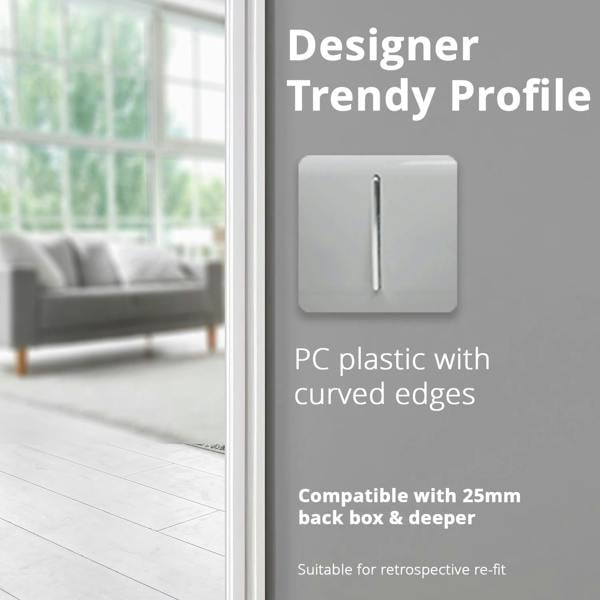 Trendi Switch 1 Gang 1 or 2 way Rocker Light Switch in Platinum Silver