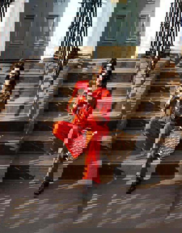 Gini London Rust Air Flow Oversized Shirt Top