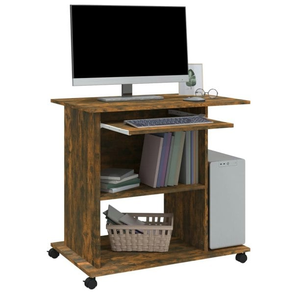 Berkfield Computer Desk Smoked Oak 80x50x75 cm Engineered Wood