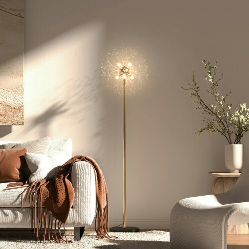 Wyld Haus Dodine Metal And Crystal Dandelion Style Floor Lamp With Foot Switch 160 cm