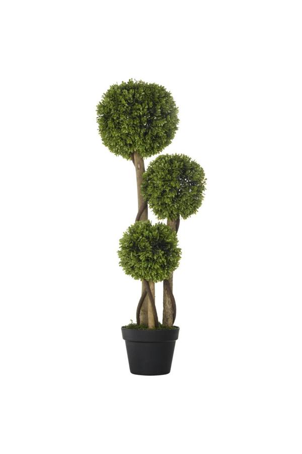 Dyzi Artificial Boxwood Triple Ball Topiary Tree 90cm Potted Décor