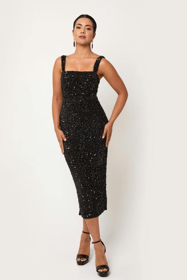 LuvForever Elis - Black Sequin Midi Dress