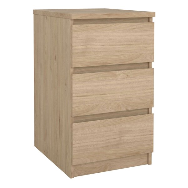 Wyld Haus Budapest Natural Oak Effect Wooden Bedside Table 3 Drawers