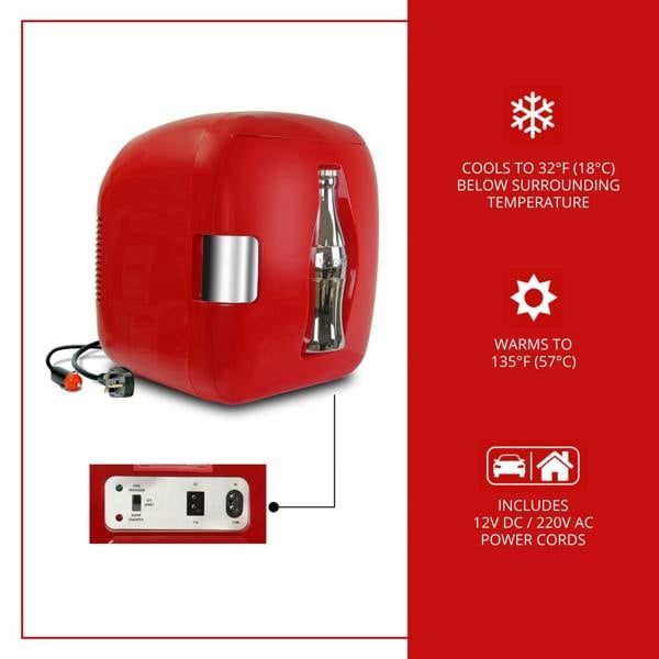 Coca-Cola 7.9L Mini Fridge – 12-Can Portable Cooler for Bedroom, Travel or Game Room (Red)