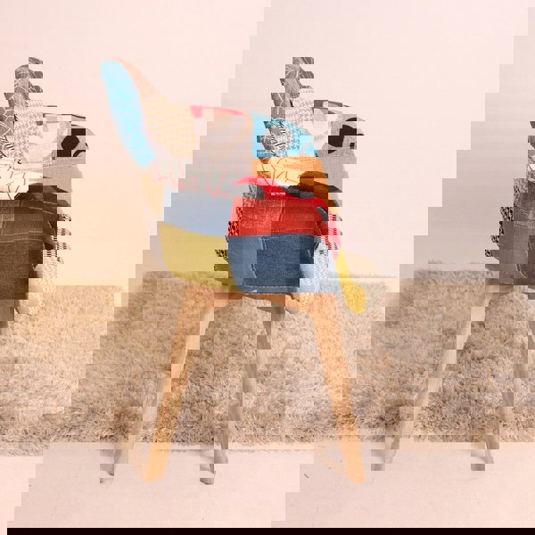 Life Interiors Patchwork Multicolor Fabaric Upholstered Accent Chair with Wooden Legs, Mid-Century Modern Armchair