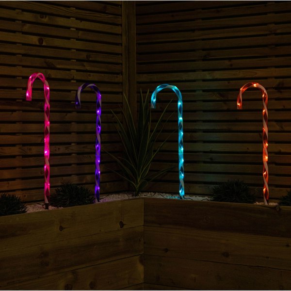 Samuel Alexander 62cm Set of 4 Light up Christmas Candy Cane Garden Path Lights with 40 Rainbow LEDs