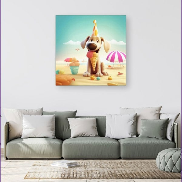 Warren Reed Dog On A Beach Holiday Canvas