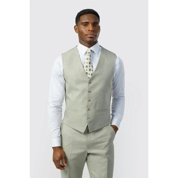 Ted Baker Tailored Fit Sage Linen Cotton Waistcoat