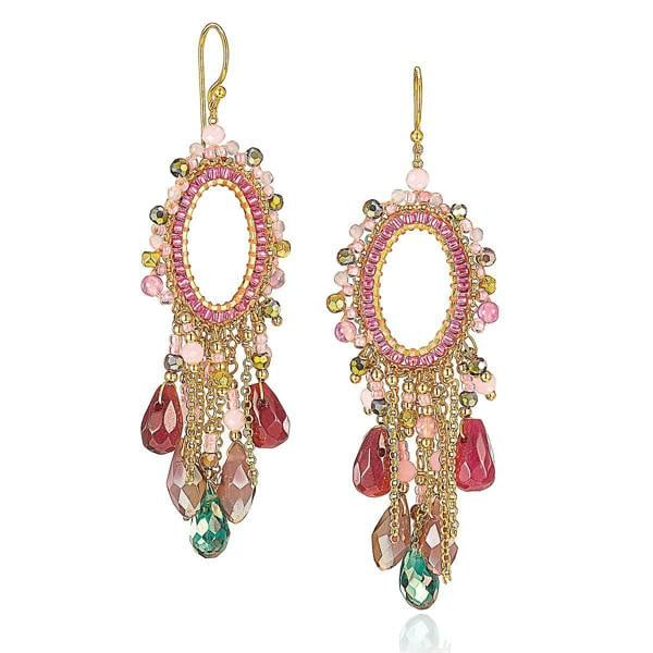 Pia Jade & Amethyst Tassel Earrings, Gold-Plated Beaded Drop