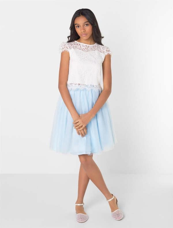 two piece girls blue dress