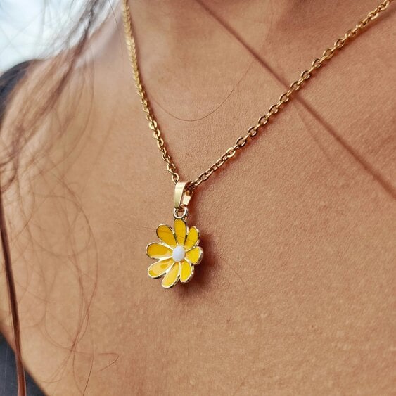 The Colourful Aura Colourful Yellow Indie Boho Daisy Floral Sunflower Charms Summer Necklace - Yellow - Yellow
