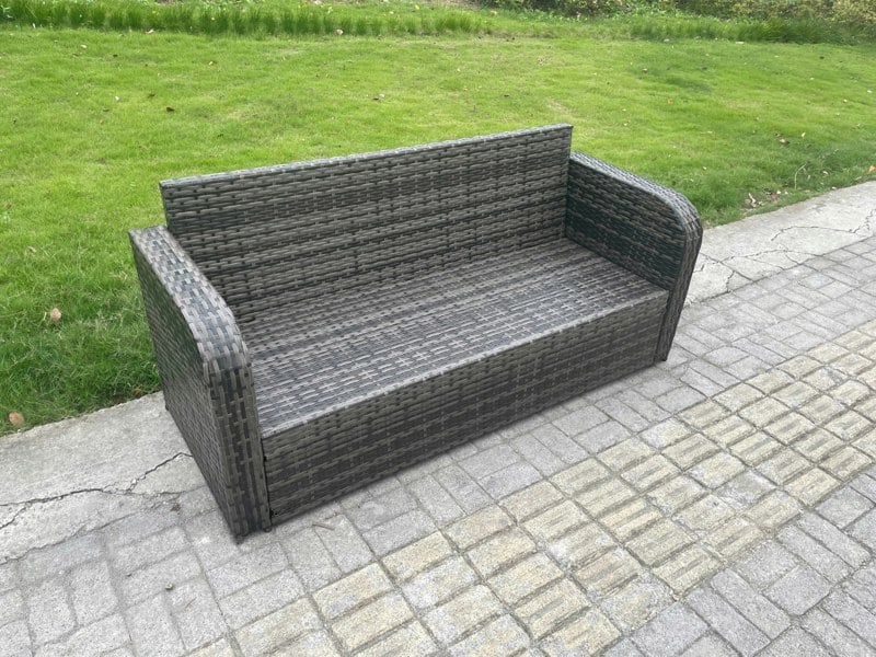 Fimous Outdoor Garden Furniture Sets 6 Seater Wicker Rattan Furniture Sofa Sets with Rectangular Coffee Table 3 Seater Sofa Side Table