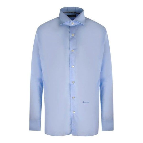 Aquascutum Mens Plain Logo Long-Sleeved Shirt - Blue