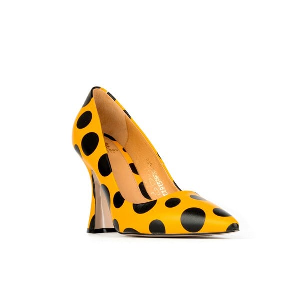 Embassy London Emily - Black Orange Polka - Women's leather pointy 4 inch pump in orange and black dots
