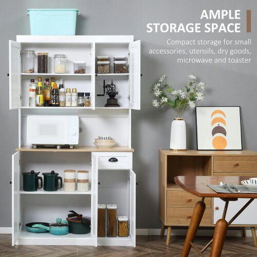 Wyld Haus Moviel 180cm Tall Wooden White Kitchen Storage Cabinet With Open Counter Drawers And 6 Doors