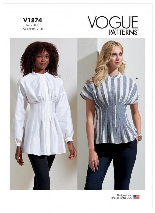 Vogue Sewing Pattern 1874, Tops for Women, A5 (6-8-10-12-14) - Intermediate