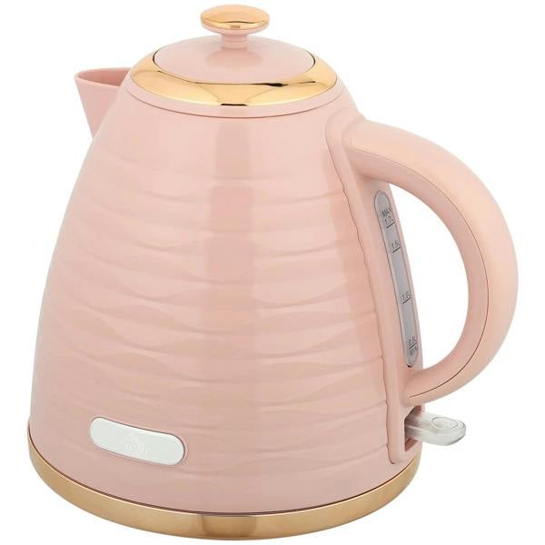 Pink electric honeycomb kettle with gold-tone lid and handle, viewing panel on side