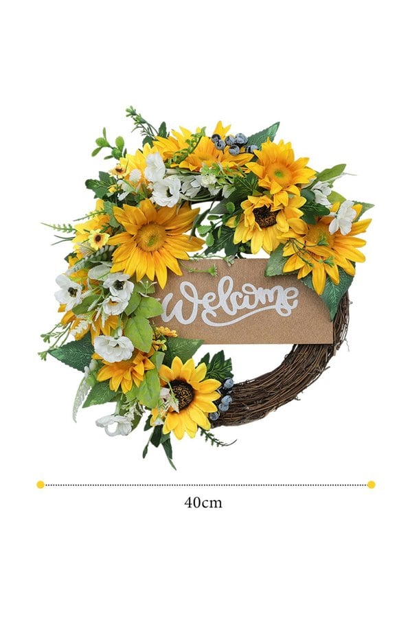 Living and Home D40cm Artificial Sunflower Wreath Round Hanging Decoration