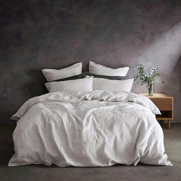 Lazy Linen Bedding Bundle - Duvet Cover, Pillowcase Pair + Fitted sheet - White