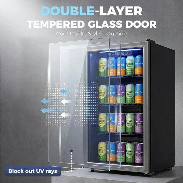 Bobobiy 90L Drinks Fridge, 139 Can Under Counter Freestanding Beer Fridge with LED Light
